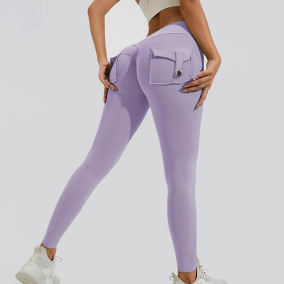 lulshou Women's Yoga Pants Solid Color Pocket Hip Lift Fitness High Waist Elastic Exercise Yoga Pants Long Pants for Workout, Yoga, Running