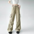 thumbnail image 1 of lulshou Womens Cargo Pants Mid Waist with Pocket Overalls Casual Pants Spring Summer Wide Leg Cargo Pants Business Work Pants, 1 of 3