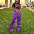 thumbnail image 1 of lulshou Womens Cargo Pants Mid Waist with Pocket Overalls Casual Pants Spring Summer Wide Leg Cargo Pants Business Work Pants, 1 of 5