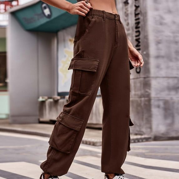lulshou Womens Cargo Pants with Pockets Spring Summer Mid Waist Pocket Denim Work Pants Casual Work Pants Trousers