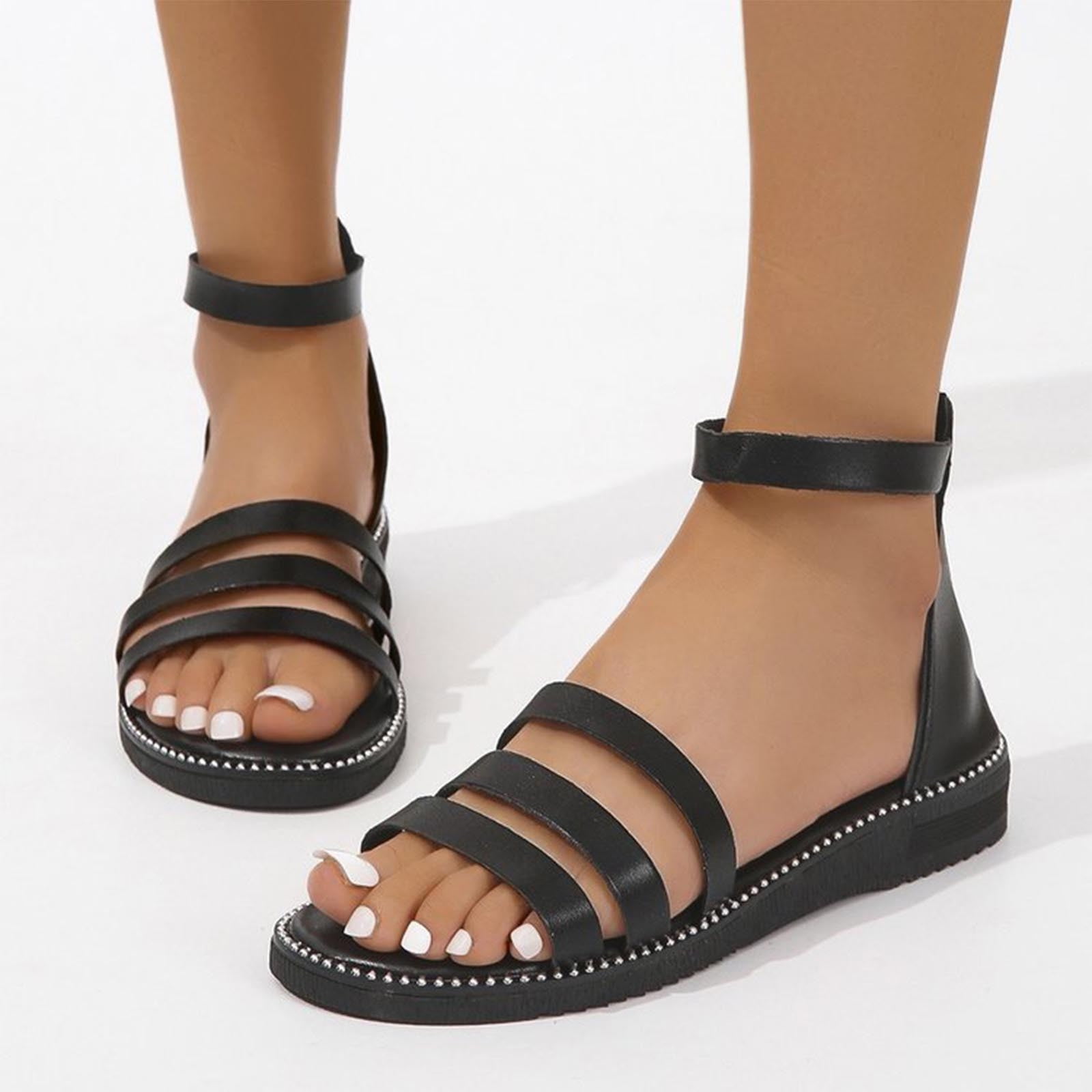 lulshou Womens Sandals Women s Flat Bottomed Roman Slippers Cross