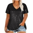 thumbnail image 1 of lulshou Womens Short Sleeve Tops Plus-Size Women Short Sleeve Sequins Polluer Solid V-Neck Blouse Shirt XXXL, 1 of 5