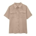 thumbnail image 1 of lulshou Womens Short Sleeve Tops Unisex Summer Lapel Breasted Double Pocket Short Sleeved Shirt Top Short Sleeved Lapel Top/shirt XXXL, 1 of 9