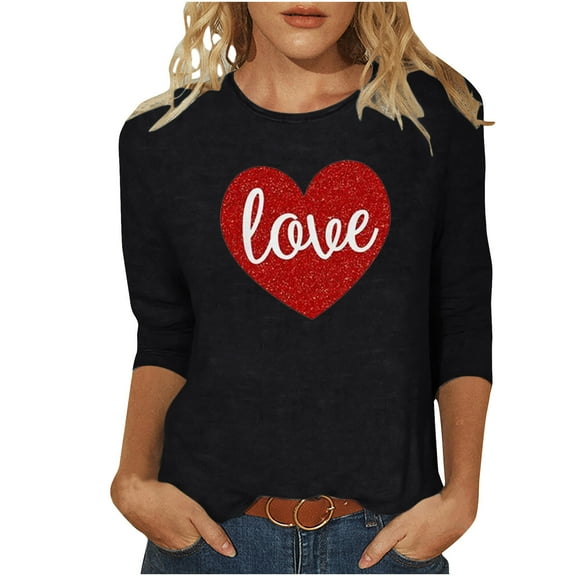 lulshou Womens Short Sleeve Tops Women's Fashion Printed T-shirt Mid-length 3/4 Sleeves Blouse Round Neck Casual XL