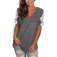 thumbnail image 1 of lulshou Womens Short Sleeve Tops Women's Lace Short Sleeve V-Neck T-Shirt Loose Casual Summer Tee Tops M, 1 of 4