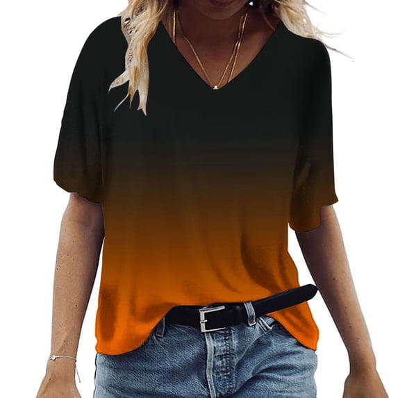 lulshou Womens Summer Printed Tops V Neck Short Sleeve T-Shirt Top Loose Casual Pullover Tops Ladies Basic Tees Fashion Versatile Tops