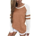 thumbnail image 1 of lulshou Womens T-Shirts Striped Color Block Long Sleeve Shirts Soft Relaxed Fit Casual Top for Daily Wear, Spring & Fall Top, Brown, XXXL, 1 of 6