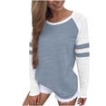 thumbnail image 1 of lulshou Womens T-Shirts Striped Color Block Long Sleeve Shirts Soft Relaxed Fit Casual Top for Daily Wear, Spring & Fall Top, Light Blue, XXXL, 1 of 6