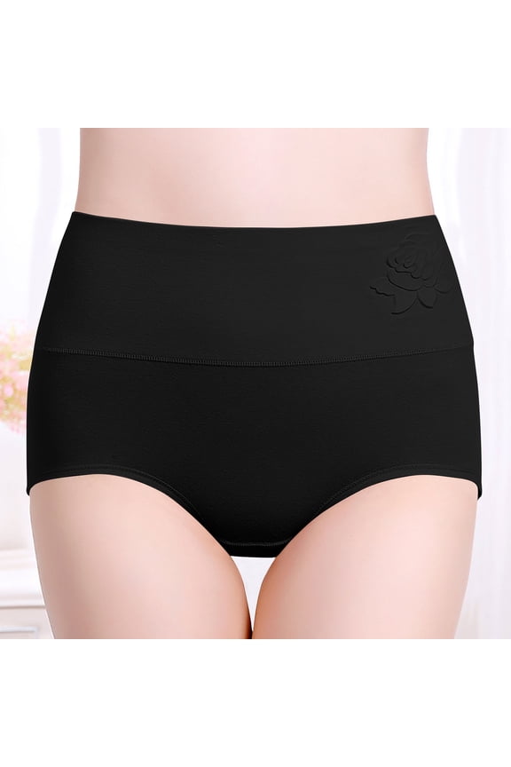 Womens Underwear High Waisted Booty Lift Underwear Briefs Cotton Comfortable Breathable Plus Size Panties, Black, XXXL