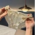 thumbnail image 1 of lulshou Womens Underwear Lace Mid-Waist Briefs Semi-Sheer Soft Breathable Underwear Panties for Women, Beige, L, 1 of 3