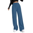 thumbnail image 1 of lulshou Work Pants Women Solid Color Casual Ribbed Jogger Sport Wide-Leg Long Pants Elastic Waist, Comfy Fit for Workouts & Daily Wear, Light Blue, M, 1 of 7