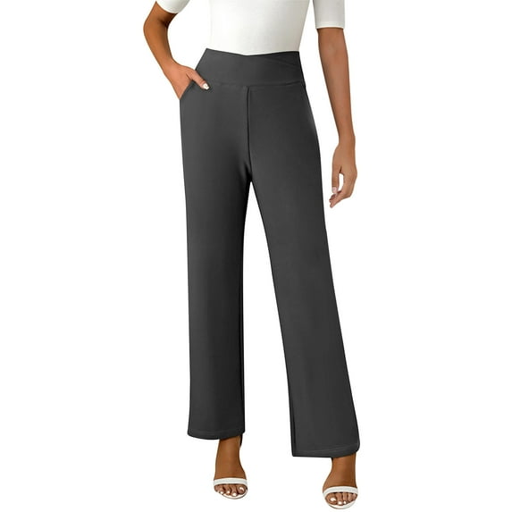 lulshou Work Pants Women Solid Color High Waist Straight Leg Pants Casual Comfortable Pants for Daily Commute & Work, Gray, S