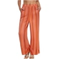thumbnail image 1 of lulshou Work Pants Women Striped Wide-Leg Pants Draping Relaxed Fit Casual Long Length for Daily Wear & Work, Orange, M, 1 of 8