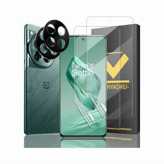 lulufa 2+2 Pack For OnePlus 12 Screen Protector [Not Glass], 2 Pack Flexible TPU Film with 2 Pack Camera Lens Protector, Fingerprint Suitable, Case Friendly, For One Plus 12 Screen Protector