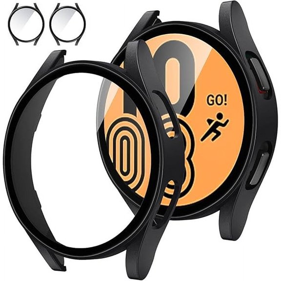 lulufa [2Pack for Samsung Galaxy Watch FE 2024/5 2022/4 2021 Screen Protector Case 40mm Accessories, Protective Face Cover Built-in Tempered Glass Film Bumper Case (40mm, Matte Black)