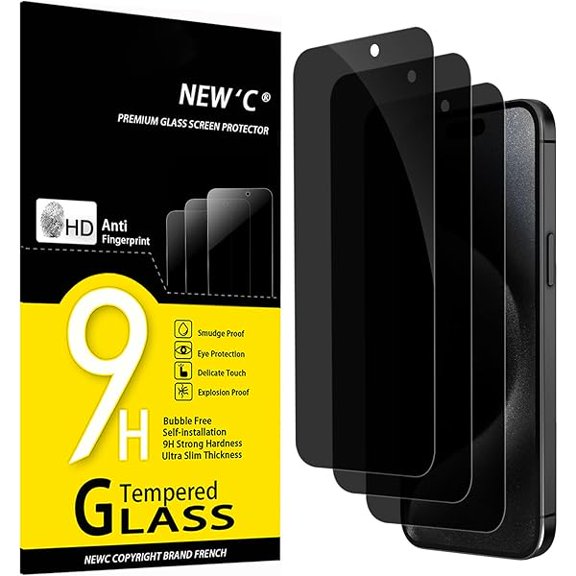 lulufa 3 Pack Privacy Screen Protector for iPhone 15 Pro, iPhone 15 (6.1"), Enhanced 28-Degree Privacy Angle, Ultra Durable 9H Hardness, Bubble-Free