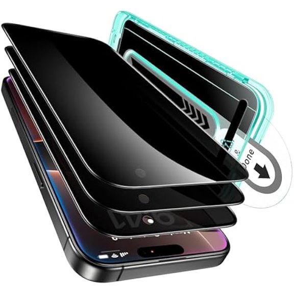 lulufa 3 Pack for iPhone 16 Pro Max Privacy Screen Protector, Anti-spy Tempered-Glass Privacy Screen Protector with Flawless Fit Tray