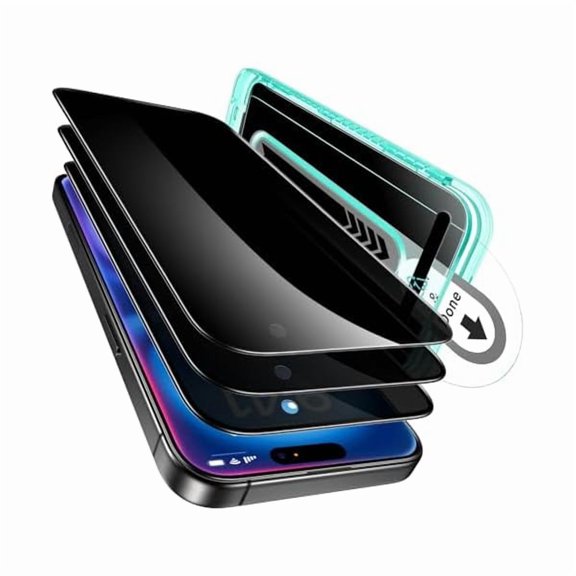 lulufa 3 Pack for iPhone 16 / iPhone 15 Privacy Screen Protector, Anti-spy Tempered-Glass Privacy Screen Protector with Flawless Fit Tray, Micro-Curved Edges, Case Friendly