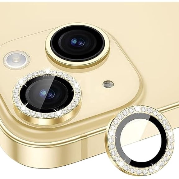 lulufa Camera Lens Protector Compatible for iPhone 15/15 Plus Bling, Individual Metal Diamond Ring 9H Hardness Scratchproof Protector, Stylish Accessories, Case Friendly (Yellow Diamond)