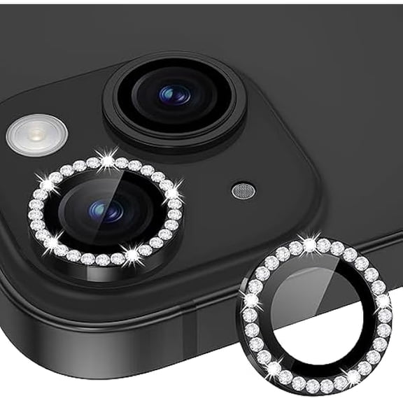 lulufa Camera Lens Protector Compatible for iPhone 15/15 Plus Bling, Individual Metal Diamond Ring 9H Hardness Scratchproof Protector, Stylish Accessories, Case Friendly (Black Diamond)
