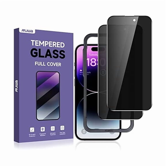lulufa Privacy Screen Protector for iPhone 14 Pro [2-Pack][6.1 Inch] Display Tempered Glass Film with Easy Installation Frame, Ultra HD, 9H Hardness, Scratch Resistant, Case Friendly, Full Coverage