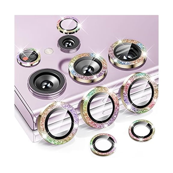 lulufa for Samsung Galaxy S23 Ultra Camera Lens Protector, Case-Friendly, 9H Tempered Glass Anti-Scratch, Space Titanium Military-Grade Protection Circle, Removal Tool (Glitter Colorful)