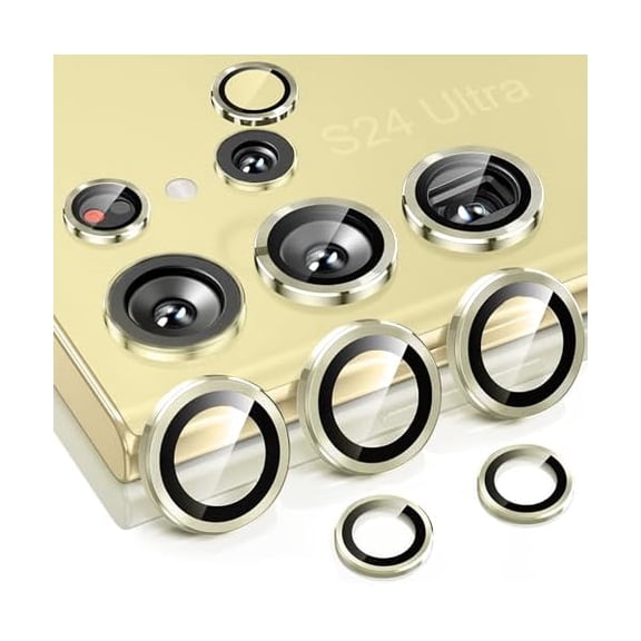 lulufa for Samsung Galaxy S24 Ultra Camera Lens Protector, Case-Friendly, Ultra-HD 9H Tempered Glass Screen Protector, Anti-Scratch, Space Titanium Military-Grade Drop Protection, Titanium Yellow