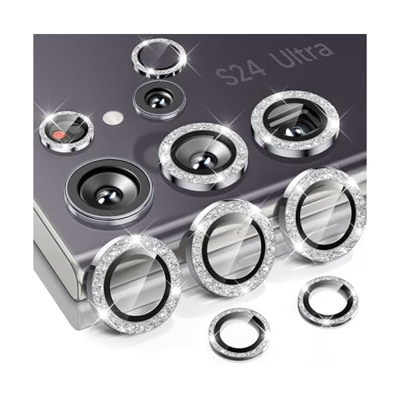 lulufa for Samsung Galaxy S24 Ultra Camera Lens Protector, Case-Friendly, Ultra-HD 9H Tempered Glass Screen Protector, Anti-Scratch, Space Titanium Military-Grade Drop Protection, Glitter Silver