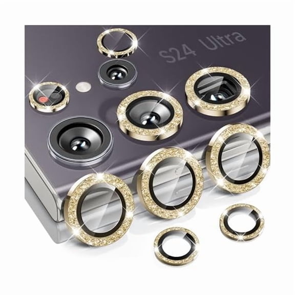 lulufa for Samsung Galaxy S24 Ultra Camera Lens Protector, Case-Friendly, Ultra-HD 9H Tempered Glass Screen Protector, Anti-Scratch, Space Titanium Military-Grade Drop Protection, Glitter Gold