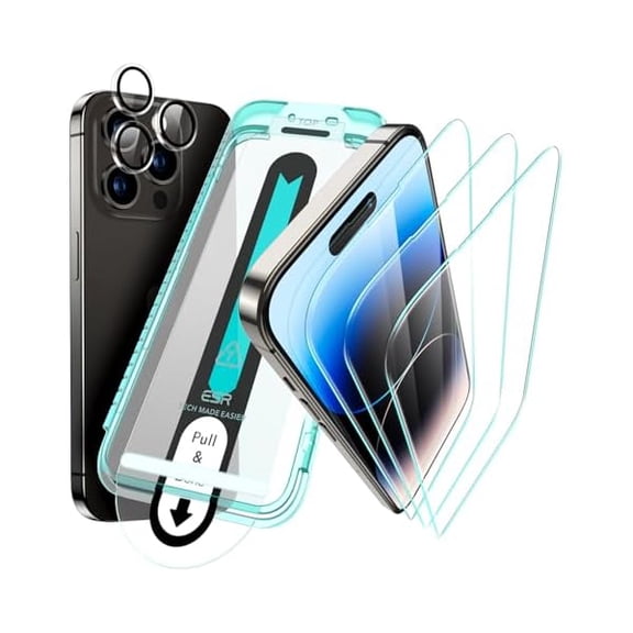 lulufa for iPhone 14 Pro Screen Protector Set, 3 Tempered-Glass Screen Protectors and 1 Set of Camera Lens Protectors, Smooth Rounded Edges, Full-Coverage Military-Grade Protection, Scratch Resistant