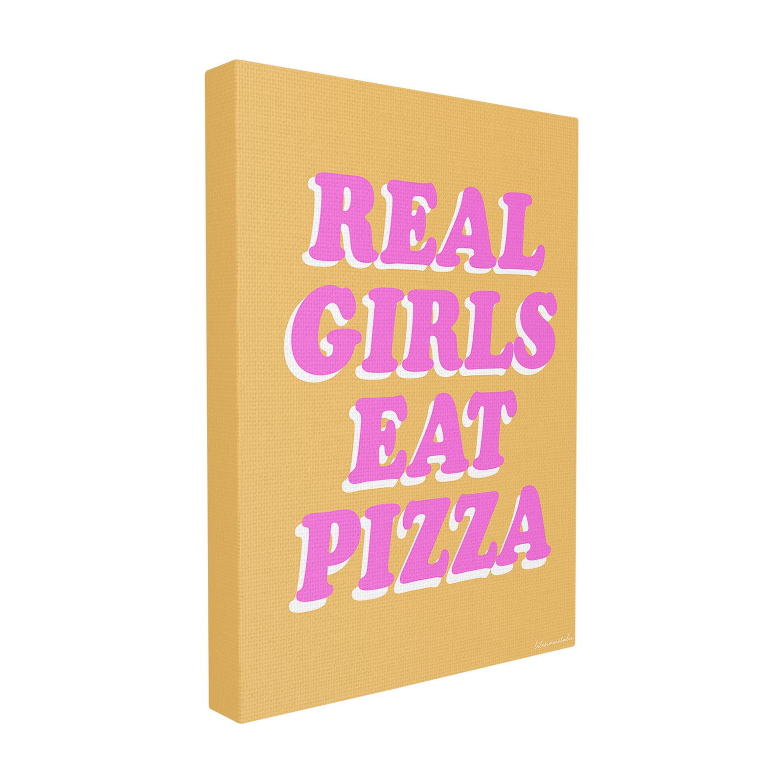 lulusimonSTUDIO Orange and Pink Real Girls Eat Pizza Typography Framed Giclee Texturized Art, 11 x 1.5 x 14