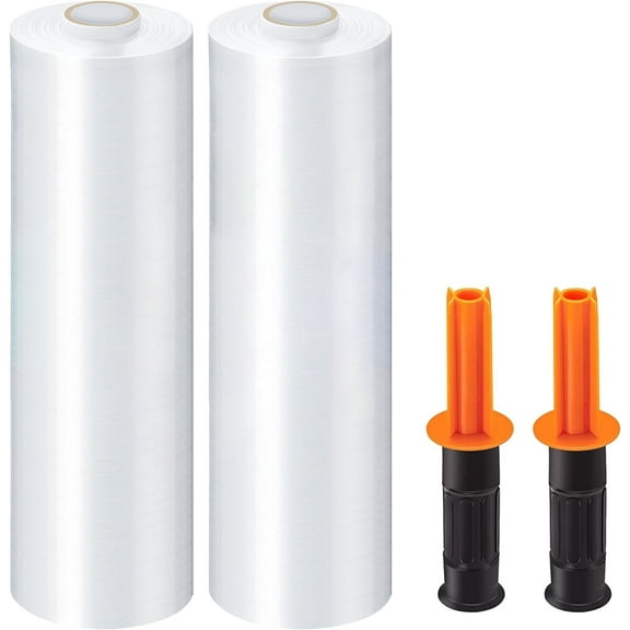 2 Pack Hand Stretch Wrap with Two Handles 15 in x 1000 ft Shrink Wrap Roll Plastic Wrap for Moving Packing Clear