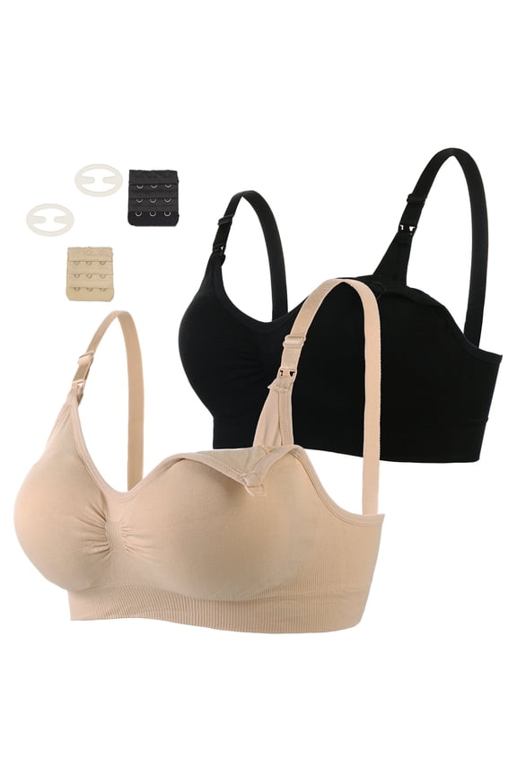 2Pcs Nursing Bra for Breastfeeding Comfortable Maternity Bras for Womens, Seamless Wireless Bras Women Sleep Bralette L
