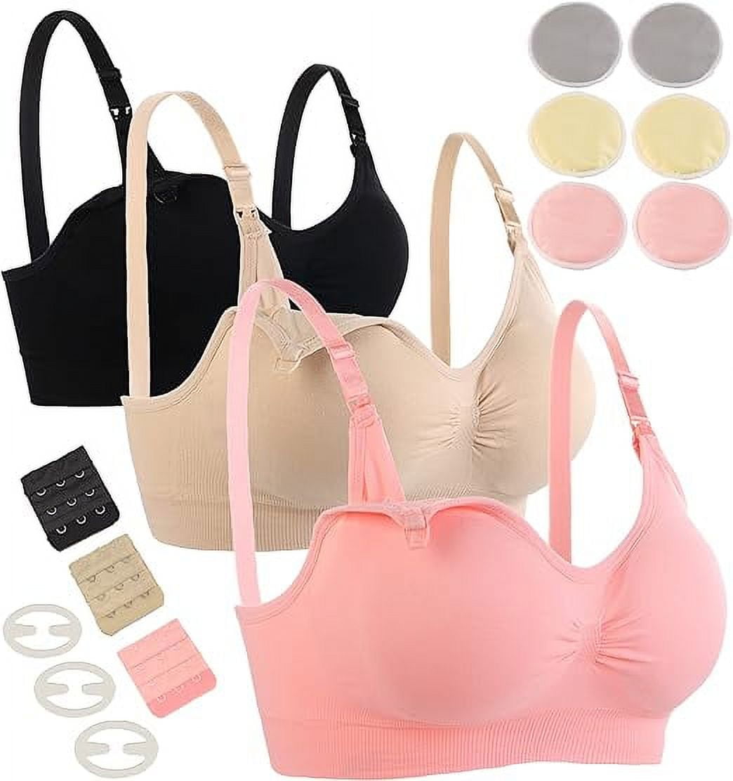 luopital 3 Pack Nursing Bra Seamless Breastfeeding Bras with Extra Washable Nursing Pad