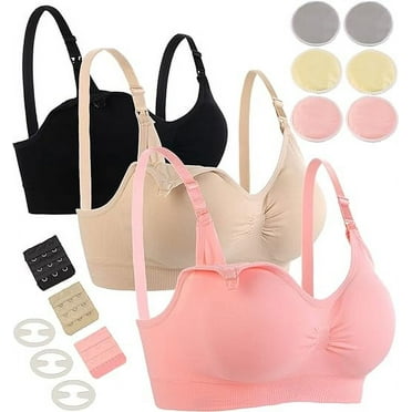 luopital 3 Pack Nursing Bra Seamless Breastfeeding Bras with Extra Washable Nursing Pad Maternity Sleep Bralette for Women(M)