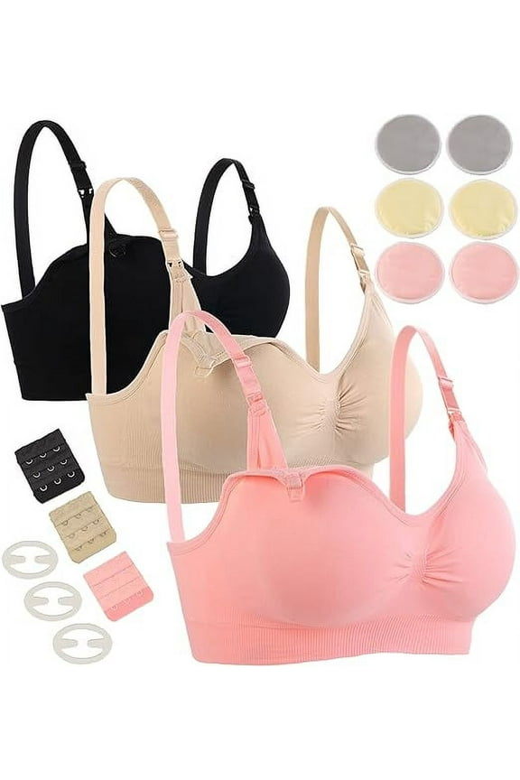 3 Pack Nursing Bra Seamless Breastfeeding Bras with Extra Washable Nursing Pad Maternity Sleep Bralette for Women(M)