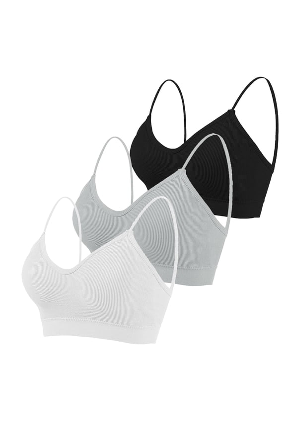 3 Pieces Cami Bras Women's V-Neck Padded Seamless Straps Bralette Everyday Basic Sleeping Bra with Removable Pads for Women Girls L