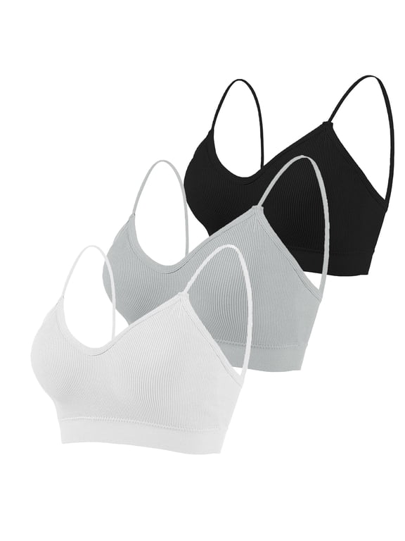 3 Pieces Cami Bras Women's V-Neck Padded Seamless Straps Bralette Everyday Basic Sleeping Bra with Removable Pads for Women Girls XL