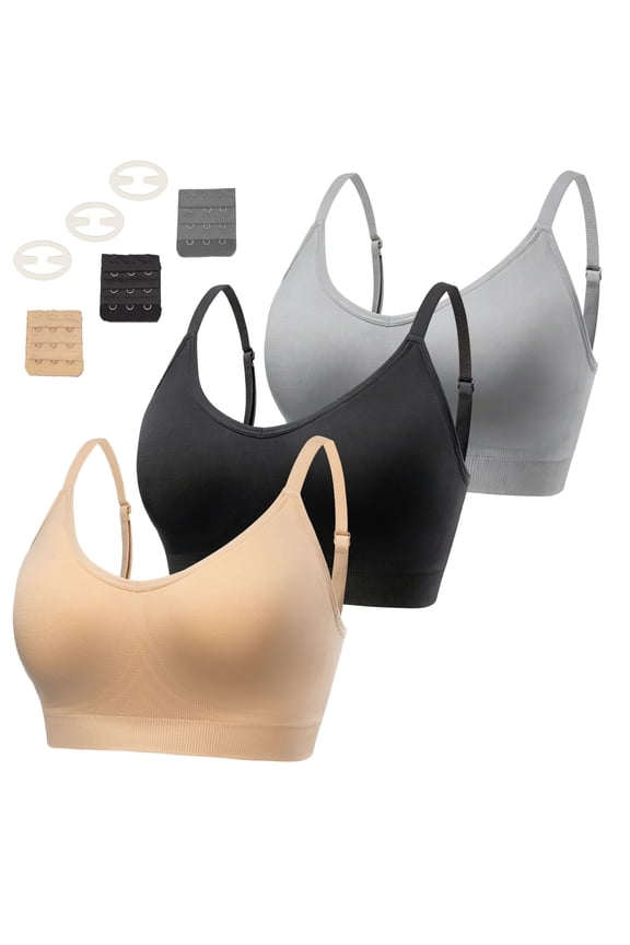 3PCS Wemen’s Bra No Underwire Comfort Wireless Bras Seamless Everyday Bralettes Cami Bra Sport Bra M