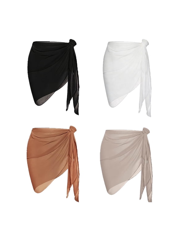4 Pieces Women Beach Sarong Bathing Suit Wrap Skirt Sheer Bikini Swimsuit Cover Ups for Swimwear
