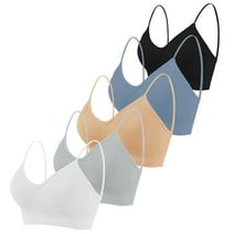 luopital 5 Pieces Cami Bras Women's V-Neck Padded Seamless Straps Bralette Everyday Basic Sleeping Bra with Removable Pads for Women Girls L