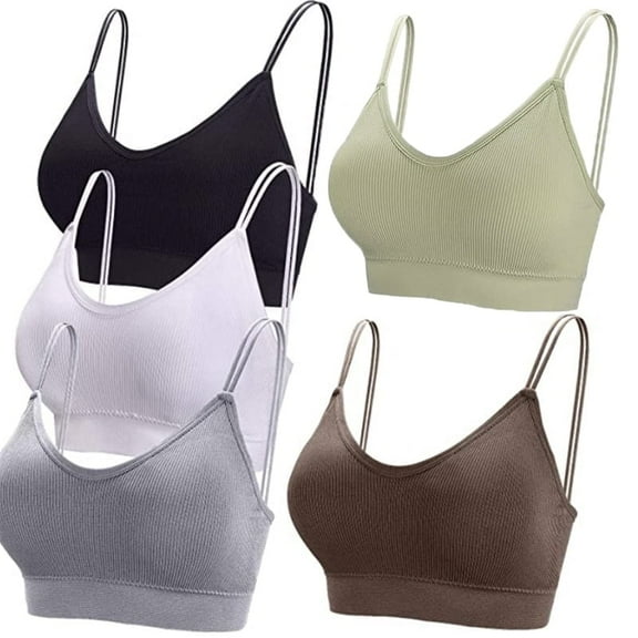 luopital 5Pcs Cami Bras V Neck Bralettes for Women Padded Bralette with Double Straps Seamless Bra Everyday Basic Sleeping Bra with Removable Pads for Women Girls L