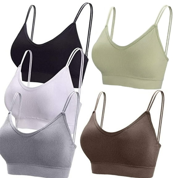 luopital 5Pcs Cami Bras V Neck Bralettes for Women Padded Bralette with Double Straps Seamless Bra Everyday Basic Sleeping Bra with Removable Pads for Women Girls M