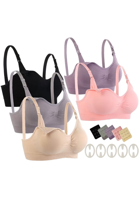 5 Pack Nursing Bra,Seamless Breastfeeding Bras Maternity Bra,5 Colors (L),Multicolor