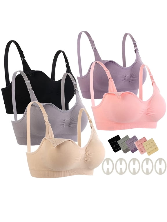 5 Pack Nursing Bra,Seamless Breastfeeding Bras Maternity Bra,5 Colors (L),Multicolor