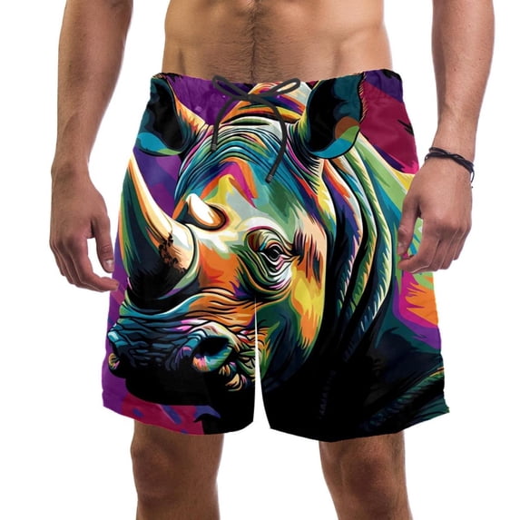 luoweisi Men's Beach Shorts Quick Dry Swim Trunks with Mesh Lining Abstract Rhinoceros 2XL