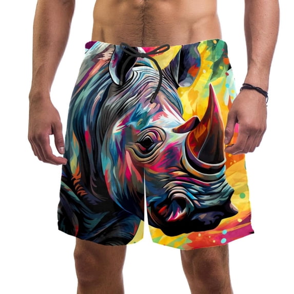 luoweisi Men's Beach Shorts Quick Dry Swim Trunks with Mesh Lining Abstract Rhinoceros 2XL
