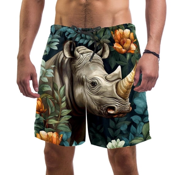 luoweisi Men's Beach Shorts Quick Dry Swim Trunks with Mesh Lining Abstract Rhinoceros 2XL