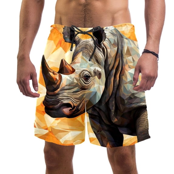luoweisi Men's Beach Shorts Quick Dry Swim Trunks with Mesh Lining Abstract Rhinoceros L