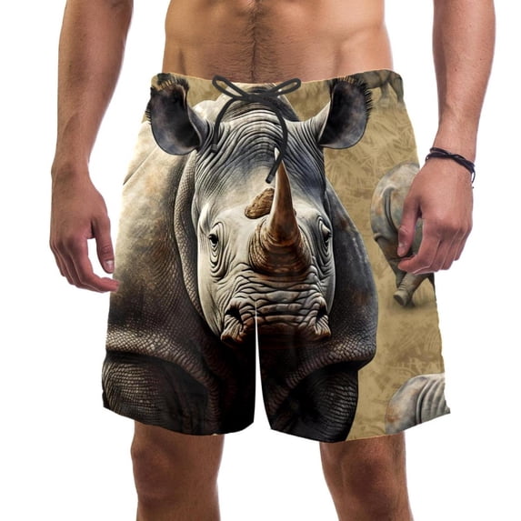 luoweisi Men's Beach Shorts Quick Dry Swim Trunks with Mesh Lining Abstract Rhinoceros L
